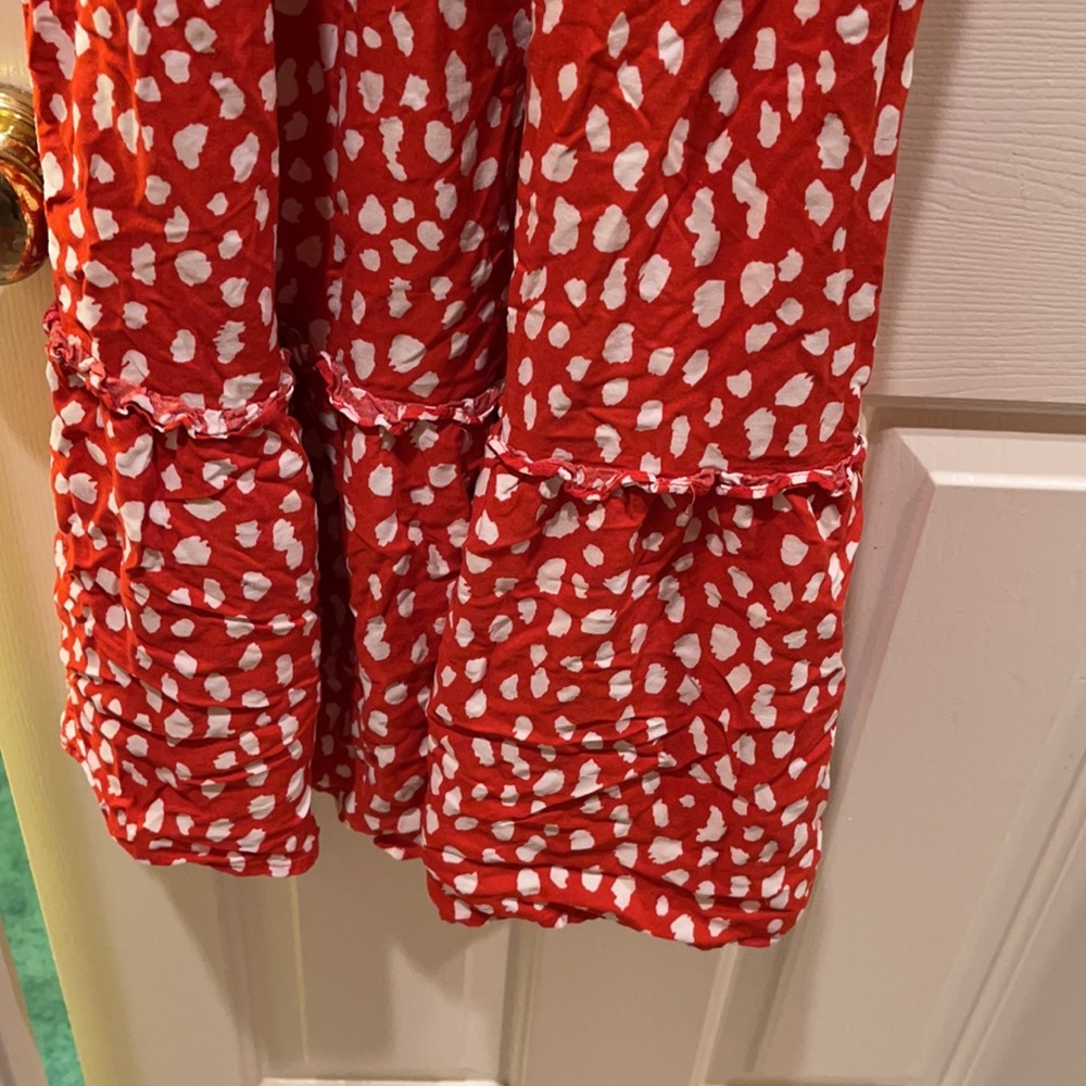 Red with white polka dot mid length dress-Size Large - Picture 5 of 6